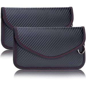 KALANKA-Lot de 2 pochettes Faraday pour t&eacute;l&eacute;phone portable et cl&eacute;s de voiture, protection Keyless et RFID, en fibre de carbone, noir - Neuf
