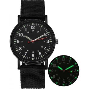 Montre Plate Gemius Arm&eacute;e Militaire Style Aviateur Sport Bracelet Tissu Noir Cadran Fond Noir - Neuf