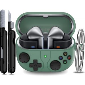 Étui Compatible Avec Samsung Galaxy Buds 3 Et Galaxy Buds 3 Pro Avec Porte-Clés, Outil De Nettoyage Inclus, Thème Console De Jeu,Vert.[S1581] - Neuf