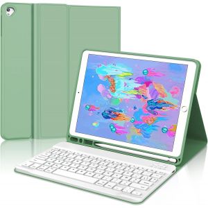 Wqs-Coque Clavier Pour Ipad 9.7 (6ème/5ème Génération 2018/2017, Air 2/1 2014/2013), Azerty Bluetooth Détachable, Vert Clair - Neuf