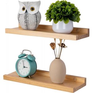 Tianyi-Etagères Flottantes, Lot De 2 Étagères En Bois Massif Rustique Pour Photos, Montées Sur Le Mur Etagères Murales Pour Le Salon, La Cuisine, La Chambre (Bois Naturel, 30x13cm) - Neuf