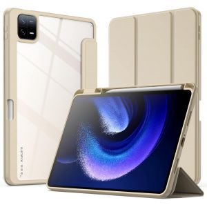 Kwex-Coque Pour Xiaomi Mi Pad 6/Mi Pad 6 Pro (11 Pouces, Mod&egrave;le 2023) Avec Porte-Stylet, &Eacute;tui Housse Arri&egrave;re Transparent Fin Support Antichoc Tablette (Beige) - Neuf