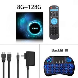 T95 Smart Android 14 TV Box 4GB 128GB Allwinner H616 prise en charge 8K HDR vidéo double WiFi 2.4G/5G BT5.0 HDMI lecteur multimédia décodeur,Clavier 8G 128G, prise UE - Neuf