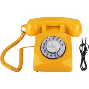 T&eacute;l&eacute;phone Vintage, T&eacute;l&eacute;phone Fixe &Agrave; Cadran Rotatif R&eacute;tro T&eacute;l&eacute;phone Classique Authentique Sonnette De Cloche T&eacute;l&eacute;phone Filaire T&eacute;l&eacute;phone Fixe Pour Bureau &Agrave; Domicile H&ocirc;tel(Jaune) - Neuf