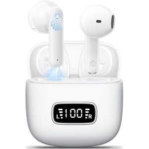 MEVRONISSHOP-Ecouteurs Bluetooth sans Fil, &Eacute;couteurs sans Fil 5.4 avec 4 ENC R&eacute;duction Antibruit Mic &Eacute;cran LED 42H Dur&eacute;e HiFi St&eacute;r&eacute;o IPX6 &Eacute;tanche Casque Contr&ocirc;le Tactile pour iOS Android Blanc,Sport - Neuf