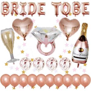 MEVRONISSHOP-Ballons de d&eacute;coration de enterrement de vie Bride To Be, 14 ballons de latex, 5 ballons d'aluminium, guirlande suspendue en forme d'&eacute;toile de 2M pour d&eacute;coration de f&ecirc;te - Neuf