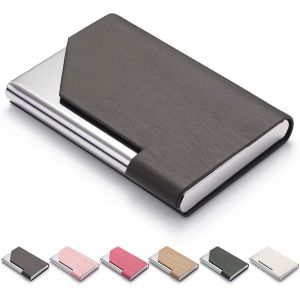 KALANKA-Porte-Cartes de Visite, étui en Cuir Microfibre de Luxe, Porte-Cartes en métal, Porte-Carte Fin, Porte-Cartes de Visite pour Homme et Femme avec Fermeture magnétique (Le Noir) - Neuf