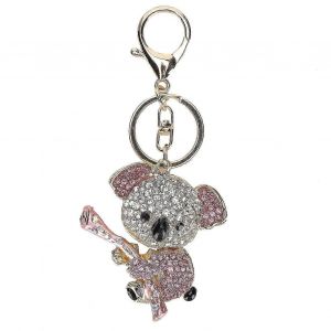 Porte-Clés Koala Ours Alliage Strass Or Cristal Métal Pendentif Petit Cadeau(Rose) - Neuf
