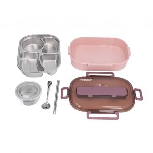 Hjlian Boite A Lunch Isotherme En Acier Inoxydable Pour Employes De Bureau, Etudiants, Enfants (Boite A Lunch Simple A Quatre Compartiments Rose Et Violet) - Neuf