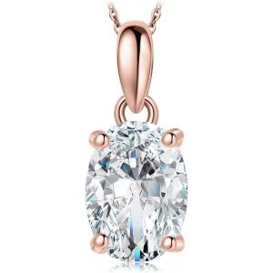 Kal-1-2ct Classique Solitaire Collier Chaine Zircon Cubique Taille Ovale Argent 925 Pour Femme, Plaqué Or Jaune Or Rose Pendentif Diamant Simulé Mariage Mariee 45cm,Ensemble Parure De Bijoux - Neuf