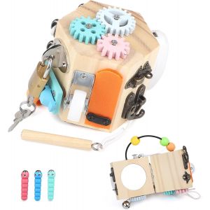 TDRFL-Dreaks Busy Cube D'Activité En Bois,14 En 1 Cube D'Activité Bébé,Jouet D'Activité Montessori,Bois Busy Board Montessori,Montessori Jouet Bebe 1-3 An,Bois Busy Board Jouet Éducatif Sensoriel Beb - Neuf