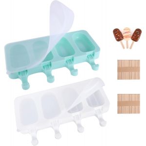 2 Pièces Cake Glace Maison Moule Sans Bpa, Antiadhésif Moules Sorbets Avec 100 Bâtonnets En Bois, Moule À Glace En Silicone 4 Cavités Pour Diy Popsicle Crèmes Glacées - Neuf