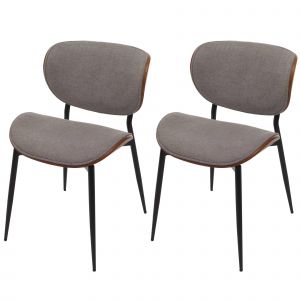 Lot de 2 chaises de salle &agrave; manger HWC-O45, bois courb&eacute;, tissu (370 g/m&sup2;) certifi&eacute; Oeko-Tex MVGaspect noyer, gris clair - Neuf
