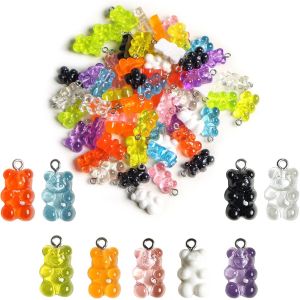 Ytseazn-Taiyou 60pcs Pendentifs Charms Ours Résine 9 Couleurs Breloque Plastique Ours Avec Anneau Métallique Pour Bricolage Artisanat Fabrication Bijoux D'oreilles Bracelets Colliers Porte-Clés - Neuf