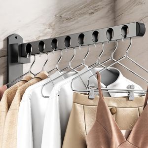 KGABERY-Étendoir Mural,Support De Séchage Pliable En Acier Au Carbone,Étendoir Mural Cintre Pliable,Rotation 90° Séchoir À Linge Mural,Porte Vetement Mural Pour Salle Bain,Chambre,Hôtel,Balcon - Neuf
