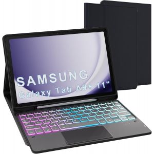 Pour Samsung Galaxy Tab A9+ 11 Pouces Étui Avec Clavier Détachable - Français Azerty, Clavier Rétroéclairé 3 Zones 7 Couleurs Diy Avec Pavé Tactile - Étui Clavier Pour Galaxy Tab A9 Plus 11"" 2023 - Neuf