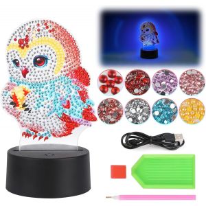 KALANKA-1 Pièce Diamond Painting Lampe, Creatif Diamond Painting Hibou, DIY Diamond Painting Enfant, 7 Couleurs Diamond Painting Veilleuse pour Filles Garçons 6-12 ans - Neuf