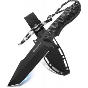 B-Er-Tanto Point Couteau Tanto,Longueur De Lame 13 Cm,Acier 5cr14mov,Pleine Soie,Couteau De Survie Pour L'extérieur Avec Étui Et Manche Abs,Noir Solide - Neuf