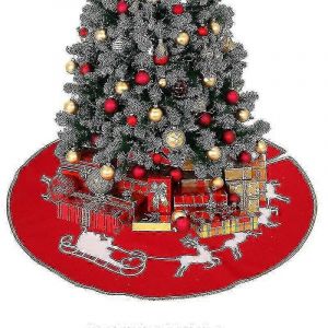 Jupe de sapin de No&euml;l 98 cm (38,5 pouces) - Jupe de sapin en toile de jute &agrave; motif &eacute;lan - Tablier de sapin de No&euml;l - Neuf