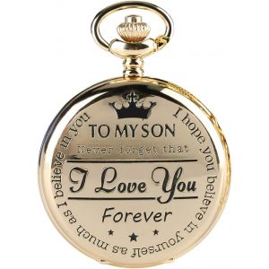 Montre Gousset &Agrave; Quartz Grav&eacute;e Avec Chiffres Romains Et Cha&icirc;ne De Pr&eacute;sentation Personnalis&eacute;e Pour Son Fils, Cadeau De No&euml;l, Bronze, &iquest; - Neuf