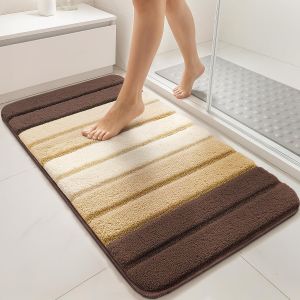 Lot de 2 Tapis de Bain Antidérapant Doux et Absorbant en Microfibre Dégradé Élégant Séchage Rapide Lavable en Machine pour Salle de Bain Douche Baignoire 50x80cm Beige - Neuf