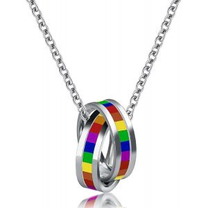 Trahoo-Pendentif Lgbt Pride Collier Arc En Ciel, Beau Gay Pride Collier, Pendentif En Acier Inoxydable Femme Homme, Chaîne Argent, Collier Lgbt, Lgbt Accessoires Avec Chaîne De 60 Cm - Neuf