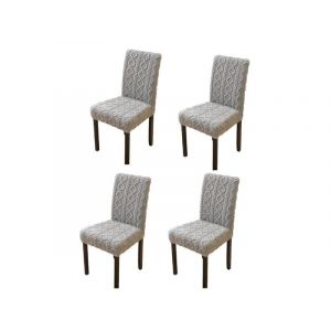 Lot De 4 Housses De Chaise Universelles En Jacquard Gris Pour Chaises De Salle &Agrave; Manger - Neuf