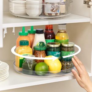 Asfasfq-Lazy Susan Étagère À Épices Rotative À 360° Support À Epices Support De Cuisine Sans Perçage Pour Rangement De Cuisine, Transparente - Neuf