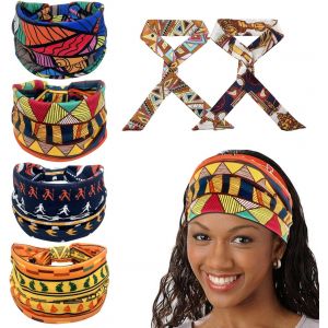 Lot De 4 Bandeaux Africains Avec 2 Bandeaux En Soie - Foulards Boh&eacute;miens - Imprim&eacute; R&eacute;tro - Bandeau Extensible - Bandeau De Sport &Agrave; Large Bord - Accessoire De Cheveux Tendance Pour Femme - Neuf