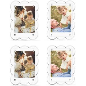 Lot De 4 Mini Cadres Photo Magnétiques - 8 X 12 Cm - En Acrylique - Pour Réfrigérateur - Forme Ondulée - Pour Photos Instax - Cadre Photo Polaroid - Neuf
