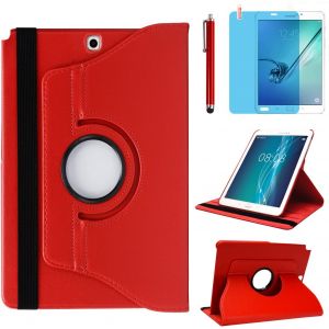 Étui Housse Coque Pour Samsung Galaxy Tab A 9.7 Pouces 2015 (Sm-P550 Sm-T550 Sm-T555) - 360 Degrés Rotation Full Protection Kickstand Case Cover,Avec Un Stylo,Écran Film (Red).[F1467] - Neuf