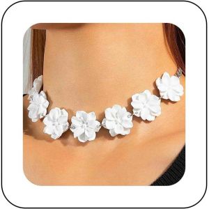 Kal-Collier Tour De Cou Fleurs Blanches Boho Collier Perles Fleurs Collier Fleurs De Cam&eacute;lia Cha&icirc;ne Collier Floral Exag&eacute;r&eacute; Collier Fleuri Bijoux Pour Femmes Et Filles - Neuf