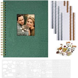 Album Photo Scrapbooking,28,5 x 20,5 cm Album Photo en Lin avec 40 Pages Papier Kraft Blanc Vierge,Kit de Fournitures de Scrapbooking DIY pour Couple Bébé Famille Mariage,Vert Foncé - Neuf