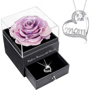Idee Cadeau Maman,Rose Eternelle avec Bijoux avec Argent 925 Collier, Migliore Mamma del Mondo, Rose Pr&eacute;serv&eacute;e Fleurs Cadeau pour la f&ecirc;te des M&egrave;res Anniversaire Noel Cadeau pour Maman Grand-m&egrave;re - Neuf