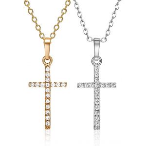 Kal-2 Pièces Collier Croix Pour Femme, Collier Croix Femme, Collier Croix Clouté En Strass Collier Pendentif En Forme De Croix, Collier Simple Et Beau - Neuf
