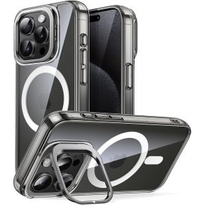 SJZG-Coque B&eacute;quille Pour Iphone 15 Pro 6,1 Pouces Compatible Avec Le Chargement Sans Fil Magsafe, Anneau De Support Pour Appareil Photo Int&eacute;gr&eacute;, Housse &Eacute;tui Dos Magn&eacute;tique (Titane Noir) - Neuf