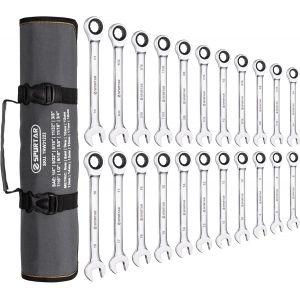 Lot De 22 Cl&eacute;s Plate &Agrave; Cliquet De 6 &Agrave; 18 Mm,Jeu De Cl&eacute;s Mixtes &Agrave; 72 Dents,Acier Cr-V,Finition Miroir,Avec Sac De Transport Portable - Neuf