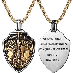 Kal-Collier Homme Saint Michel Archange: Pendentif Protection Catholique En Acier Inoxydable Avec M&eacute;daille Sainte Bijou Religieux Chr&eacute;tienne - Cadeau Homme Anniversaire, F&ecirc;te Des P&egrave;res - Neuf