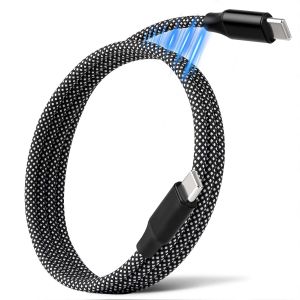 KALANKA-C&iquest;ble Magn&iquest;tique USB C vers USB C Enroul&iquest;, 60 W Cordon de Charge Rapide, Magn&iquest;tique C&iquest;ble USB C pour Voiture, Chargeur R&iquest;tractable de 1M, Anti-NS uds Reste Nylon Tress&iquest; de Type-C pour iPhone 1 - Neuf