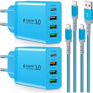 Thef-2 Pack 35w Chargeur Rapide Usb C, Pd 3.0 Adaptateur Prise Usb Multiple+ 20v/3.0a 2m Nylon Tressé Cable Usb Type C, Chargeur Universel Pour Samsung Galaxy, Huawei, Xiaomi, Redmi, Moto, Lg, Sony(B - Neuf
