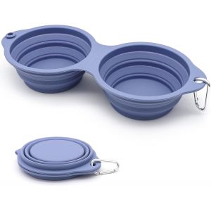 Kalanka-Bols Pour Chiens Gamelles De Voyage Deux En Un Intégré Pliable Bol Sans Rebord En Plastique,Pour La Randonnée Le Camping Pour Chiens Chats,Vert (Bleu) - Neuf