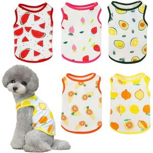 Lot De 5 Gilets Pour Animaux De Compagnie (L), Joli T-Shirt Fin, Imprimé Fruits, Mignon Et Respirant, Pull Pour Chiot, Gilet Doux D'été, Vêtements De Plage À La Mode, Chiots Et Chats - Neuf