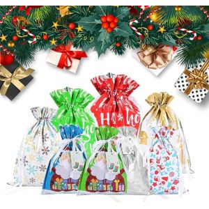 8 Pi&egrave;ces Sacs Cadeaux De No&euml;l Avec Cordon De Serrage,Sacs Cadeaux De No&euml;l,Sacs-Cadeaux De No&euml;l Assortis Avec Cordon De No&euml;l Sacs D'Emballage Assortis Pour La F&ecirc;te De No&euml;l D'Anniversaire - Neuf