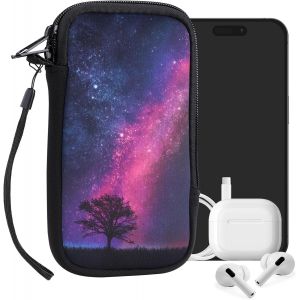 KAL-Housse De Protection Pour Smartphone L - 6,5"" - Sacoche De Protection Pour T&eacute;l&eacute;phone Portable En N&eacute;opr&egrave;ne Arbre Cosmique Fuchsia-Bleu Fonc&eacute;-Noir - Neuf