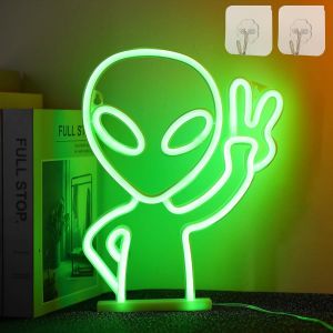 Ersan-Alien - Panneau N&eacute;on &Agrave; Led Vert - Pour D&eacute;coration Murale - Fonctionne Avec Piles/Usb - Pour Chambre D'enfant Et Homme - Panneau Lumineux Pour Salle De Jeux, F&ecirc;te D'anniversaire&iquest; - Neuf