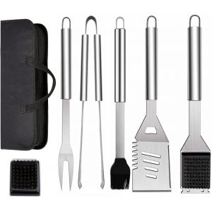 Ulteronixshop-Ensemble Lot de 6 Ustensiles de Barbecue en Acier Inoxydable avec Sac de Transport, Spatule, Pince et Fourchette, Accessoires pour Barbecue, Cuisine, Camping en Plein Air - Neuf