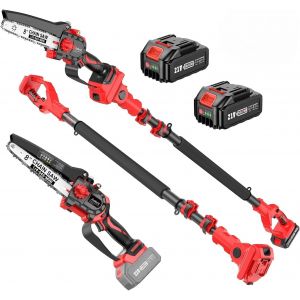 MEVRONISSHOP-2-en-1 T&eacute;lescopique & Mini Tron&ccedil;onneuse, Tron&ccedil;onneuse T&eacute;lescopique de 8 Pouces, Graisseur, 2 Batteries, 120&deg; T&ecirc;te Inclinable, Aliment&eacute;e par Batterie avec 2 Batteries de 4000 mAh - Neuf