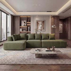 Ensemble de canap&eacute;s HWC-Q28, canap&eacute; en L, canap&eacute; de salon, tissu chenille (270 g/m&sup2;), partie couchage &agrave; gauche 60 x 310 x 150 cmvert - Neuf