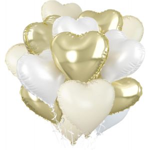 Heart Balloon, Pink, Beige, White, Light Gold, 12 X Gold Heart-Shaped Balloons, White Heart Balloons, Cream Helium Heart Balloon For Birthday, Wedding, Engagement, Baby Shower, Valentine - Neuf