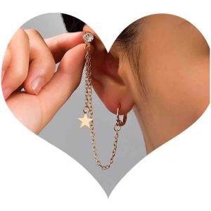 Kal-Boucles D'oreilles Boh&eacute;miennes En Cristal Avec &Eacute;toile Boucles D'oreilles En Cha&icirc;ne Avec Pompon Boucles D'oreilles En Cha&icirc;ne Avec Strass Boucles D'oreilles En Forme De Cartilage Bijoux Pour - Neuf